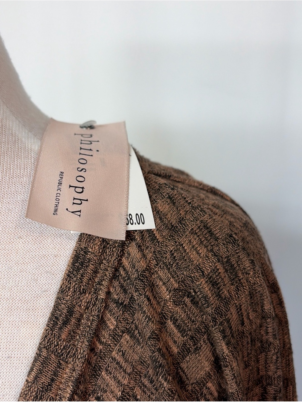 Philosophy Women's Sz Medium Brown Heather Large Ribbed Square Neck Sweater $58 - Picture 4 of 11